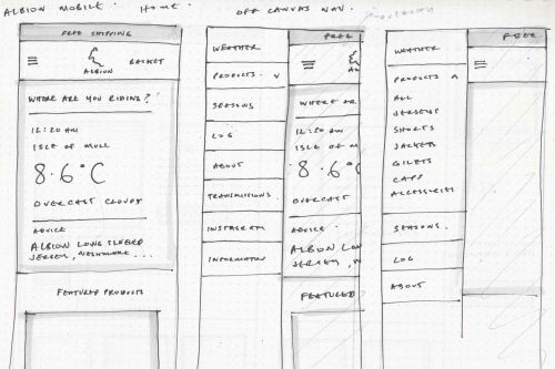 Designing Albion Cycyling, sketch of homepage mobile view