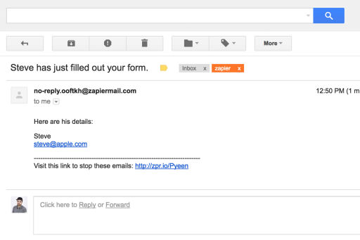 Zapier is now sending us an automated email