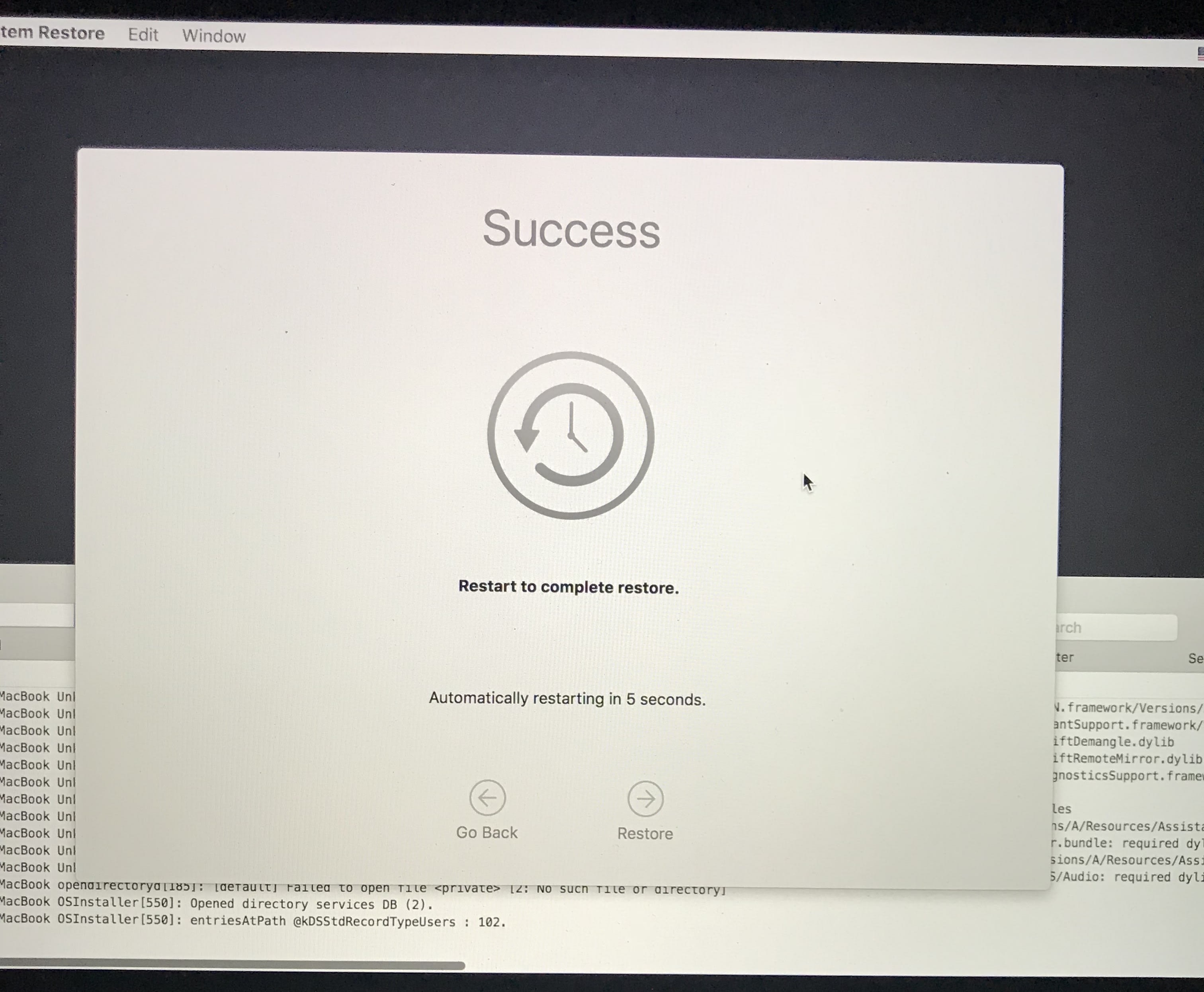 Solution for Time Machine 'error while restoring from the backup