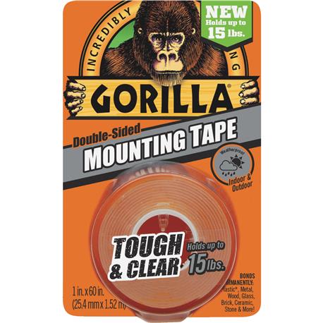 Gorilla Clear Tough & Clear 15 lb. Capacity Mounting Tape, 1 x 60 in.