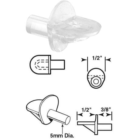 Prime-Line 1/4" Dia. x 13/16" L Clear Butyrate Shelf Support, 8-Ct