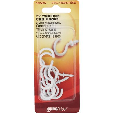 Hillman Anchor Wire White Cup Hooks, 7/8 in., 8-Count