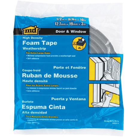 M-D Gray Closed Foam Weatherstrip Tape, 3/4 In. W x 1/2 In. T x 10 In. L