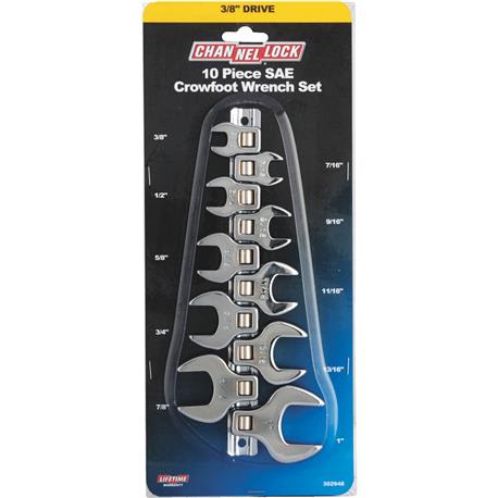 Channellock 3/8 In. Drive Crowfoot Standard Wrench Set, 10-Piece