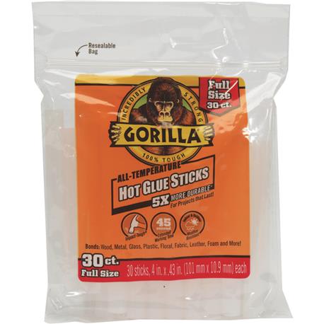 Gorilla 4 In. Hot Melt Glue Sticks, 30 Pk