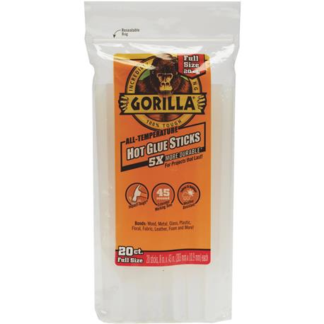 Gorilla 8 In. Hot Melt Glue Sticks, 20 Pk