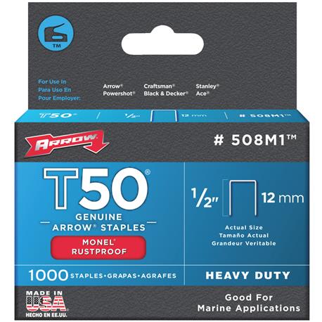 Arrow T50 Heavy-Duty Monel Staple, 1/2 In.