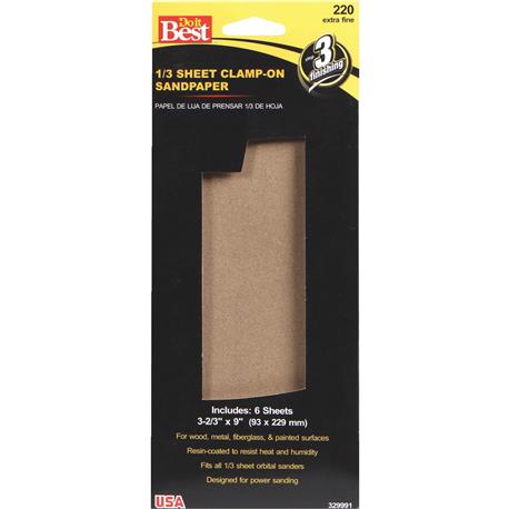 Do it Best 1/3 Sheet 220-Grit Extra Fine Clamp-On Sandpaper, 6-Pack