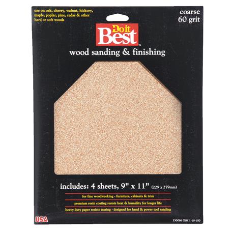 Do it Best 9 x 11 in. Bare Wood 60-Grit Coarse Sandpaper, 5-Pack