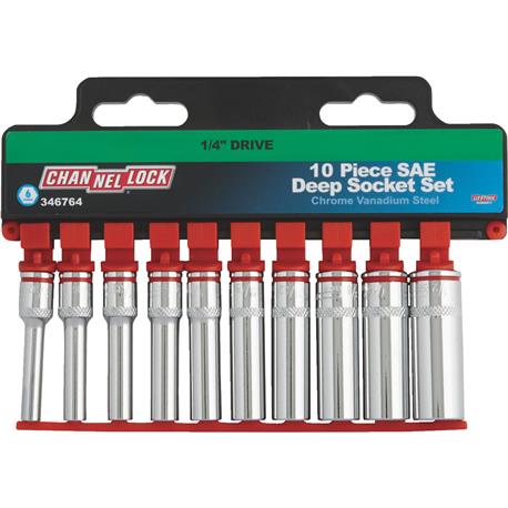 Channellock 1/4 in. Drive 6-Point Deep Standard Socket Set, 10-Piece