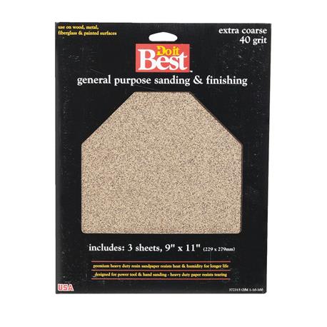 Do it Best 9 x 11 in. General Purpose 40-Grit Extra Coarse Sandpaper, 5-Pack