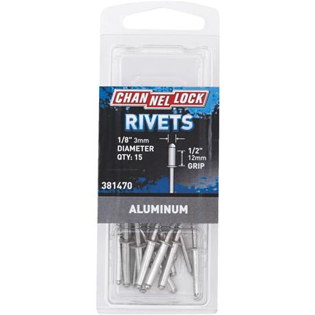 Channellock 1/8 In Diameter x 1/2 In Grip Aluminum Pop Rivets, 15-Pack