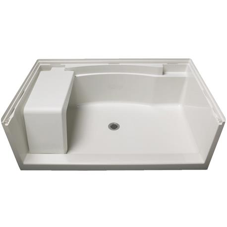 Sterling 60 In. x 36 In. White Seated Shower Floor and Base