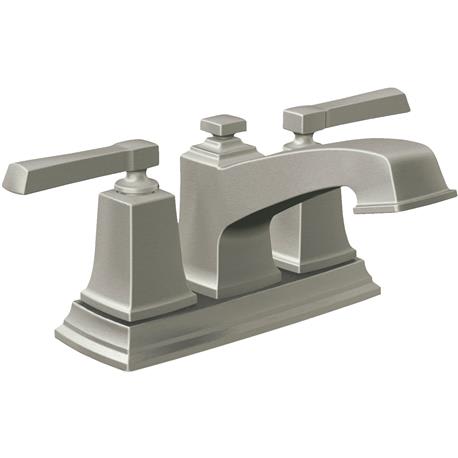 Moen Boardwalk Brushed Nickel Two Handle Low Arc Bathroom Faucet with Pop Up