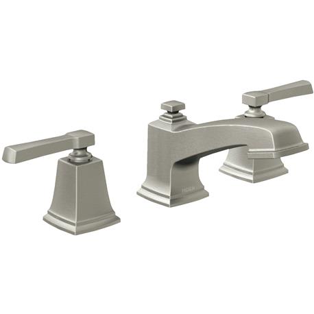 Moen Boardwalk Brushed Nickel Two Handle Low Arc Bathroom Faucet