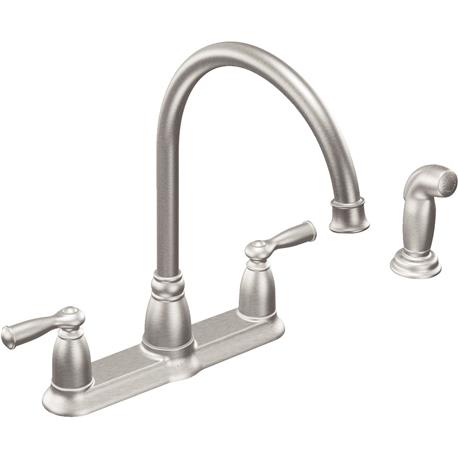 Moen Banbury Two Handle Stainless Kitchen Faucet with Matching Side Sprayer