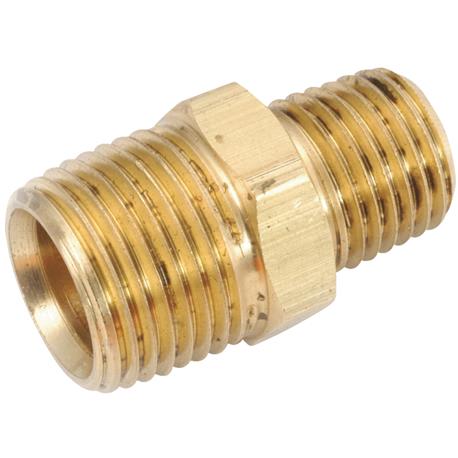 Anderson Metals Reducing Hex Red Brass Nipple, 3/8 In. x 1/4 In.