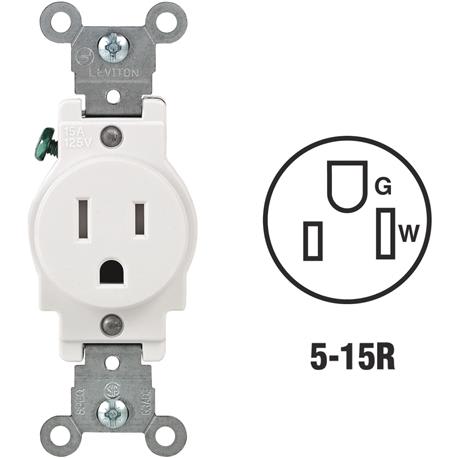 Leviton 15 Amp White Commercial Grade Tamper Resistant Single Outlet