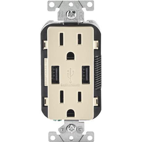 Leviton Decora Light Almond 2-Port USB Charging Outlet Duplex Outlet