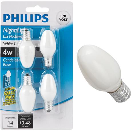 Philips 4 Watt C7 White Incandescent Night-Light Bulb, 4-Pack