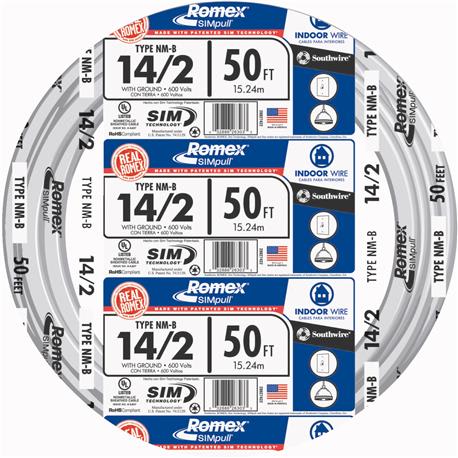 Romex 50 ft. 14-2 White Solid NMW/G Wire