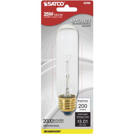 Satco 25 Watt T10 Incandescent Tubular Appliance Light Bulb