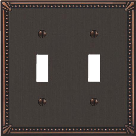 Amerelle 2-Gang Aged Bronze Imperial Bead Cast Metal Toggle Switch Wall Plate