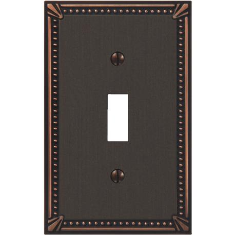 Amerelle 1-Gang Aged Bronze Imperial Bead Metal Toggle Switch Wall Plate