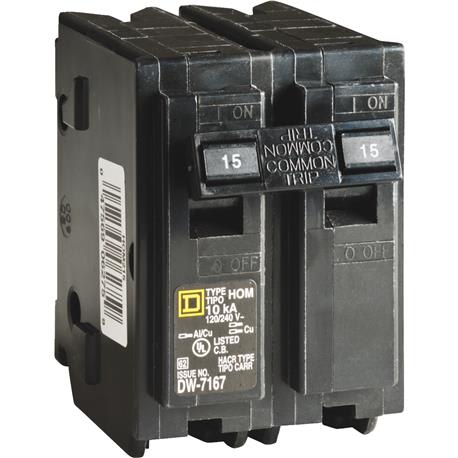 Square D Homeline 15A Double-Pole Circuit Breaker