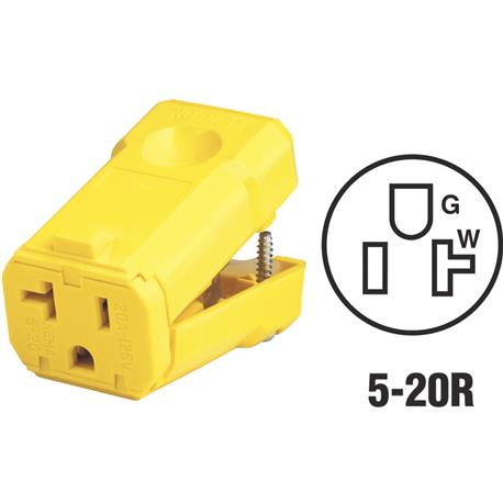 Leviton 20 Amp 125V 3-Wire 2-Pole Yellow Python Cord Connector