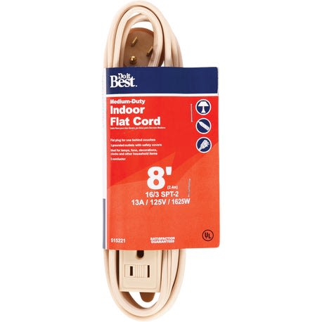 Do It Best Tan 16/3 Flat Plug Extension Cord, 8 ft.