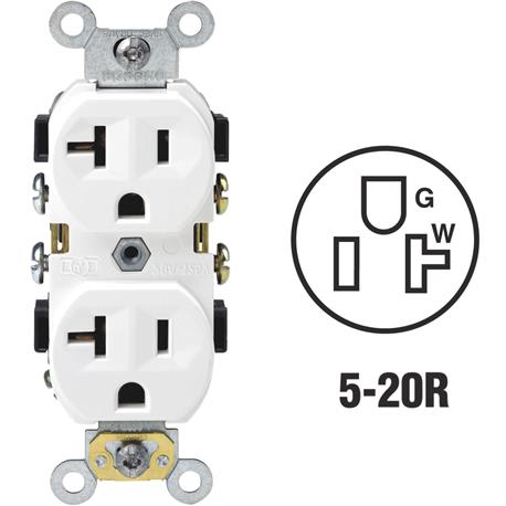 Leviton 20 Amp White Shallow Commercial Grade 5-20R Duplex Outlet