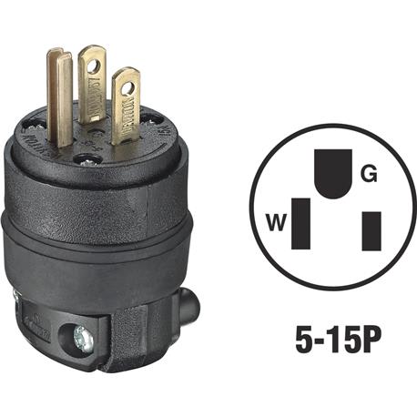 Leviton 15 Amp 125V 3-Wire 2-Pole Black Rough Use Cord Plug