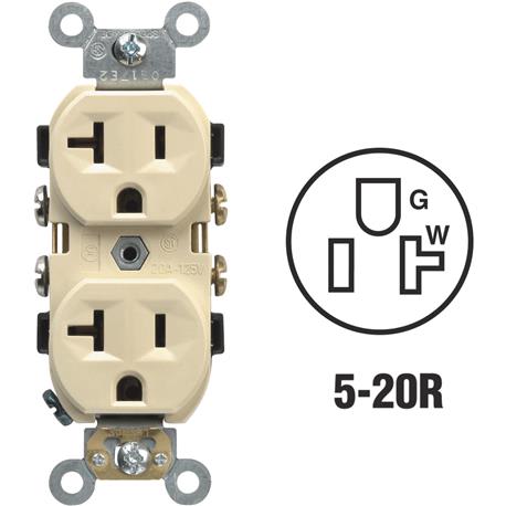 Leviton 20 Amp Ivory Heavy-Duty 5-20R Duplex Outlet