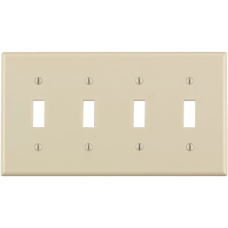 Leviton 4-Gang Plastic Toggle Switch Wall Plate, Light Almond