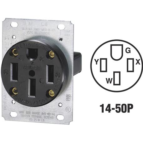 Leviton 50 Amp Black Flush Mount Grounding Range Power Outlet