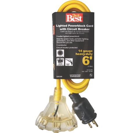 Do it Best Yellow 14/3 Circuit Breaker Protected Extension Cord, 6 ft.