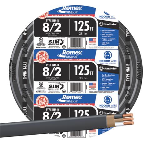 Romex 125 ft. 8-2 Black Solid NMW/G Wire