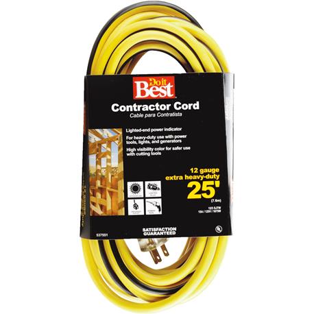 Do it Best Yellow 12/3 Extra Heavy-Duty Contractor Extension Cord, 25 ft.