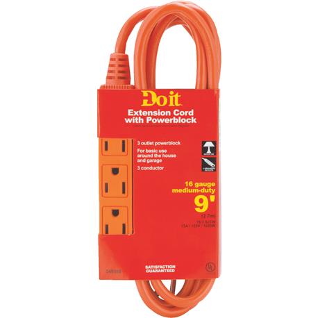 Do it Best Orange 16/3 Triple Tap Extension Cord, 9 ft.