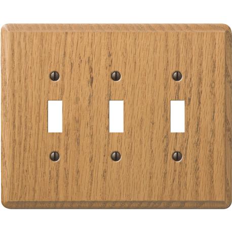 Amerelle Solid Oak 3-Gang Toggle Switch Wall Plate, Light Oak