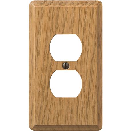 Amerelle Solid Oak 1-Gang Outlet Wall Plate, Light Oak