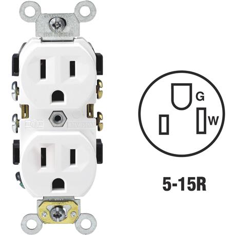 Leviton 15 Amp White Shallow Commercial Grade 5-15R Duplex Outlet