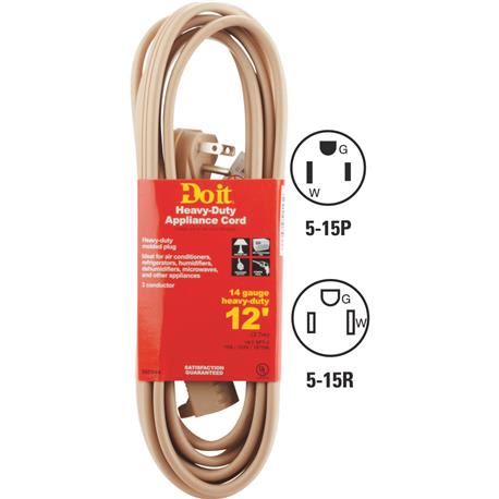 Do it Best Beige 14/3 15A Heavy-Duty Appliance Cord, 12 ft.