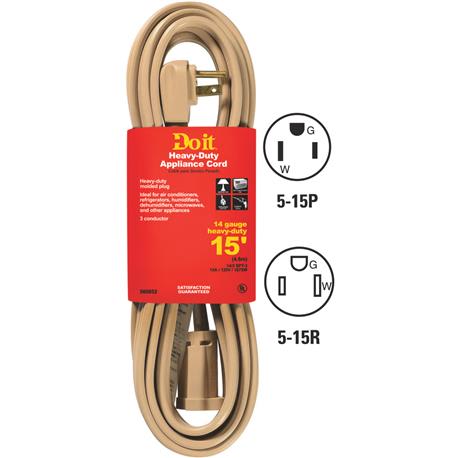 Do it Best Beige 14/3 15A Heavy-Duty Appliance Cord, 15 ft.