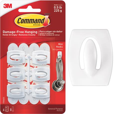 3M Command Mini Adhesive Hook, 6-Pack