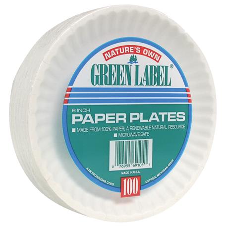 Nature's Own Green Label White Paper Plates, 100 Count