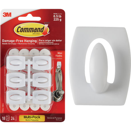 3M Command Mini Adhesive Hook, 18-Pack