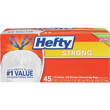 Hefty Strong 13 Gal. Tall Kitchen White Trash Bags, 45 ct