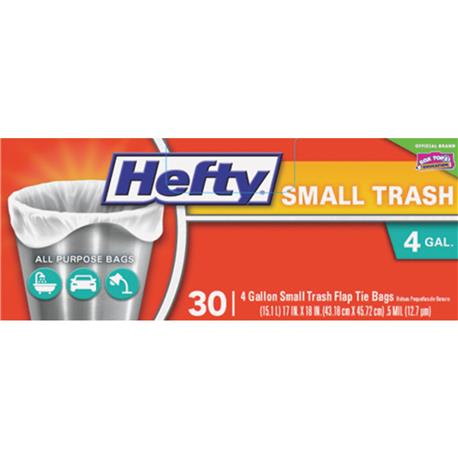 Hefty Small 4 Gallon White Trash Bags, 30-Count